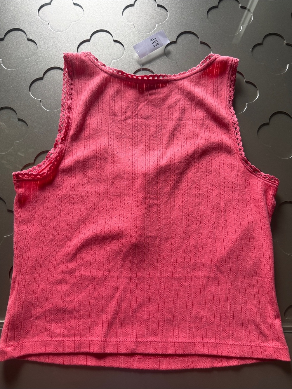 🆕 GAP Pointelle Scoopneck Tank Top Lace-Trim NWT Size L Neon blazing pink - Picture 6 of 10